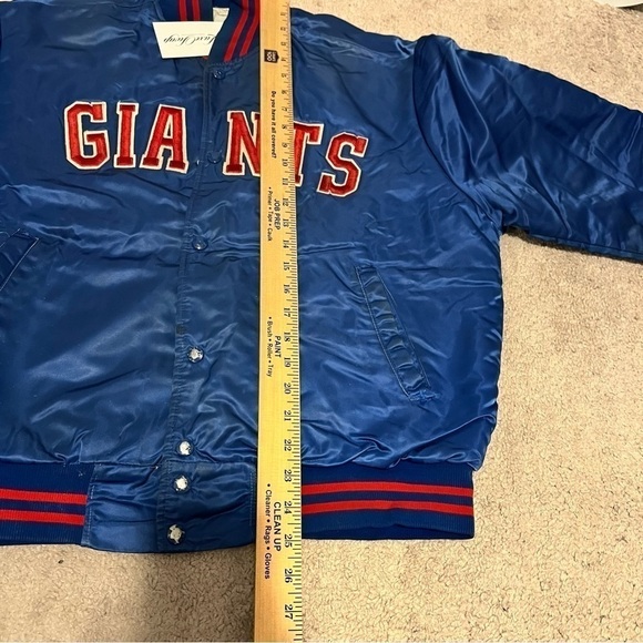 Giants Vintage Satin Jacket Mens Large Blue Snap Button Varsity - Picture 9 of 13
